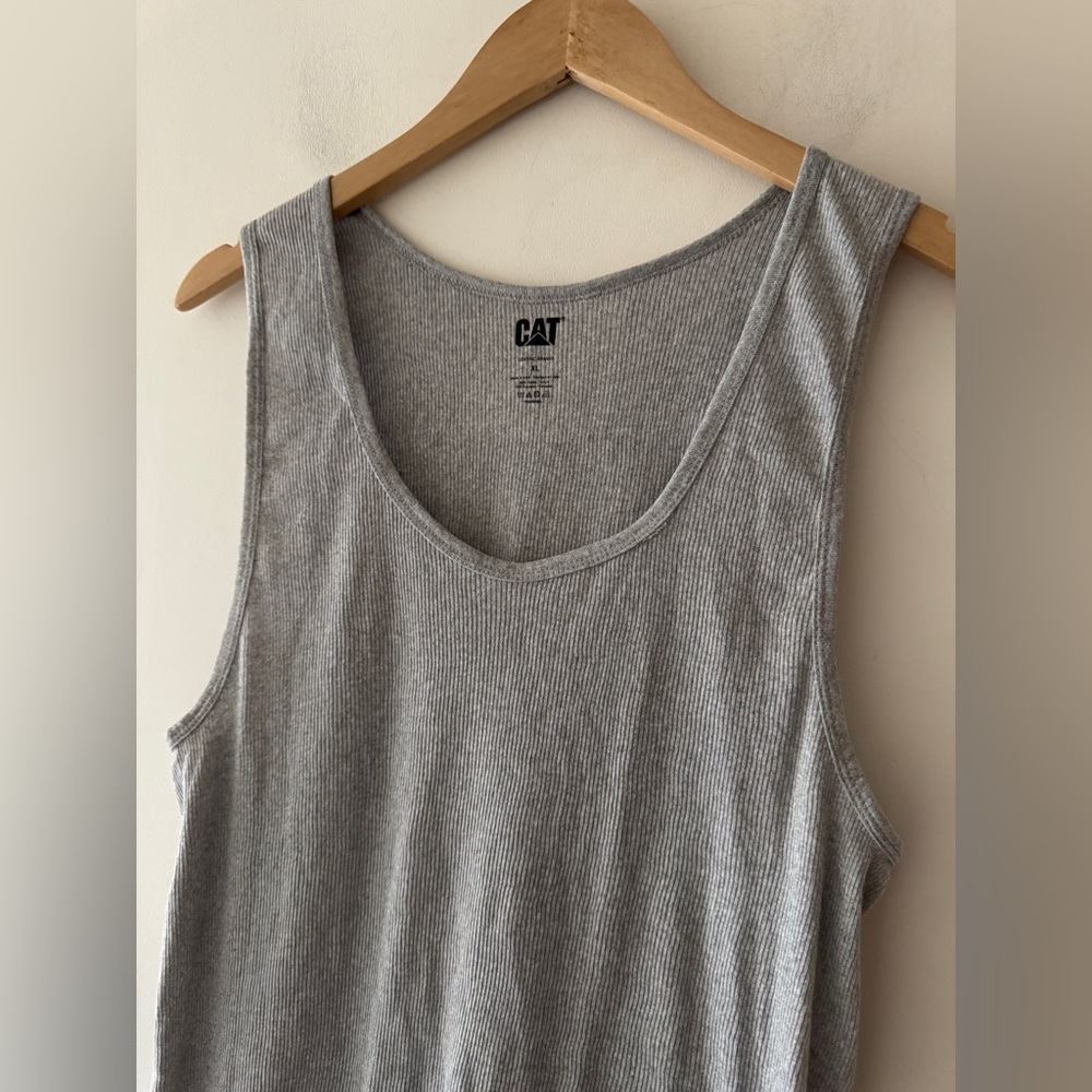 CAT Caterpillar Gray Ribbed Tank‎ Muscle Top - Picture 2 of 5